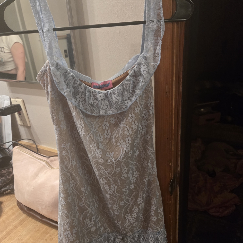 Edikted Light Blue Off-Shoulder Lace Mini Dress - Picture 7 of 10